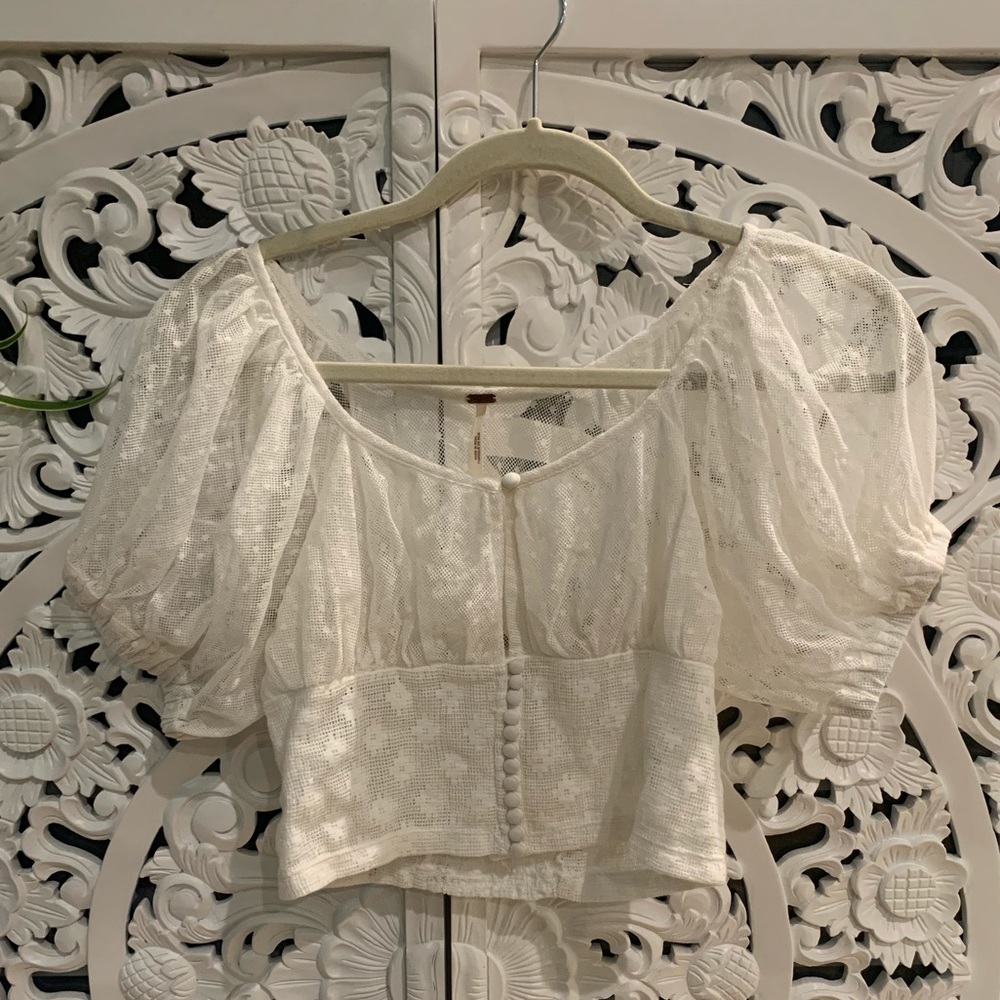 Free People poof sleeve crop top